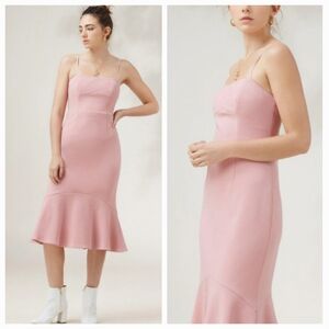 NWOT Finders Keepers‎ Continuum Midi Dress Spaghetti Strap Bodycon In Pink Dust